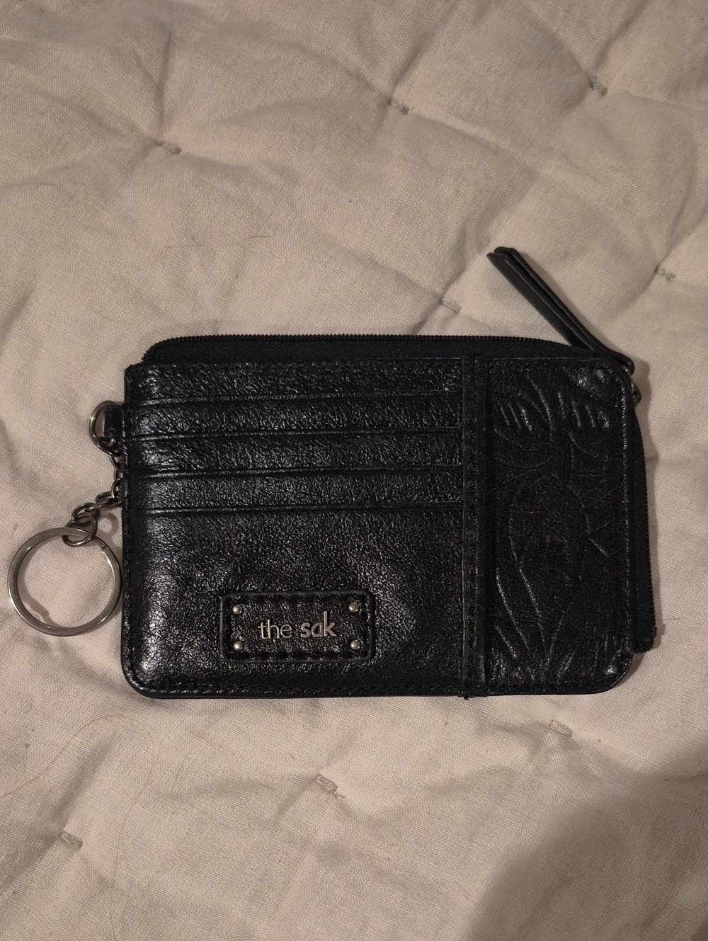 The Sak Black Leather Card Wallet with Key Ring